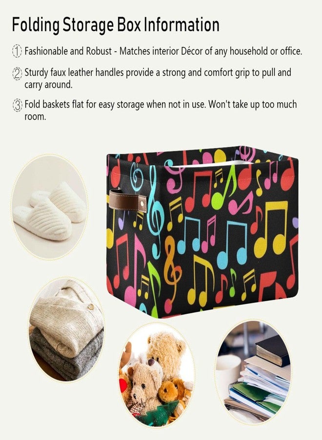 Aslsiy Storage Basket Music Notes Colorful Nursery Bins Black Baby Box Canvas Clothes Shelf Basket Laundry Hamper Gift Basket for Home Closet 1 Pcs - Image 5